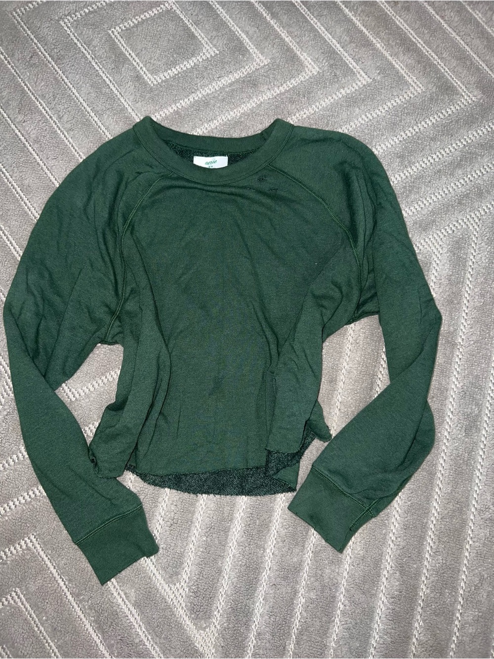 aerie Dark Green Long Sleeve Cropped Sweatshirt